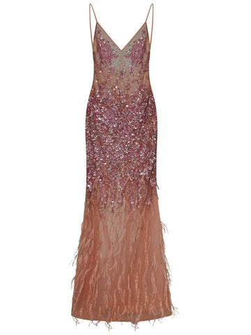 Room76 Sequin Feather Embellished V Neck Dress