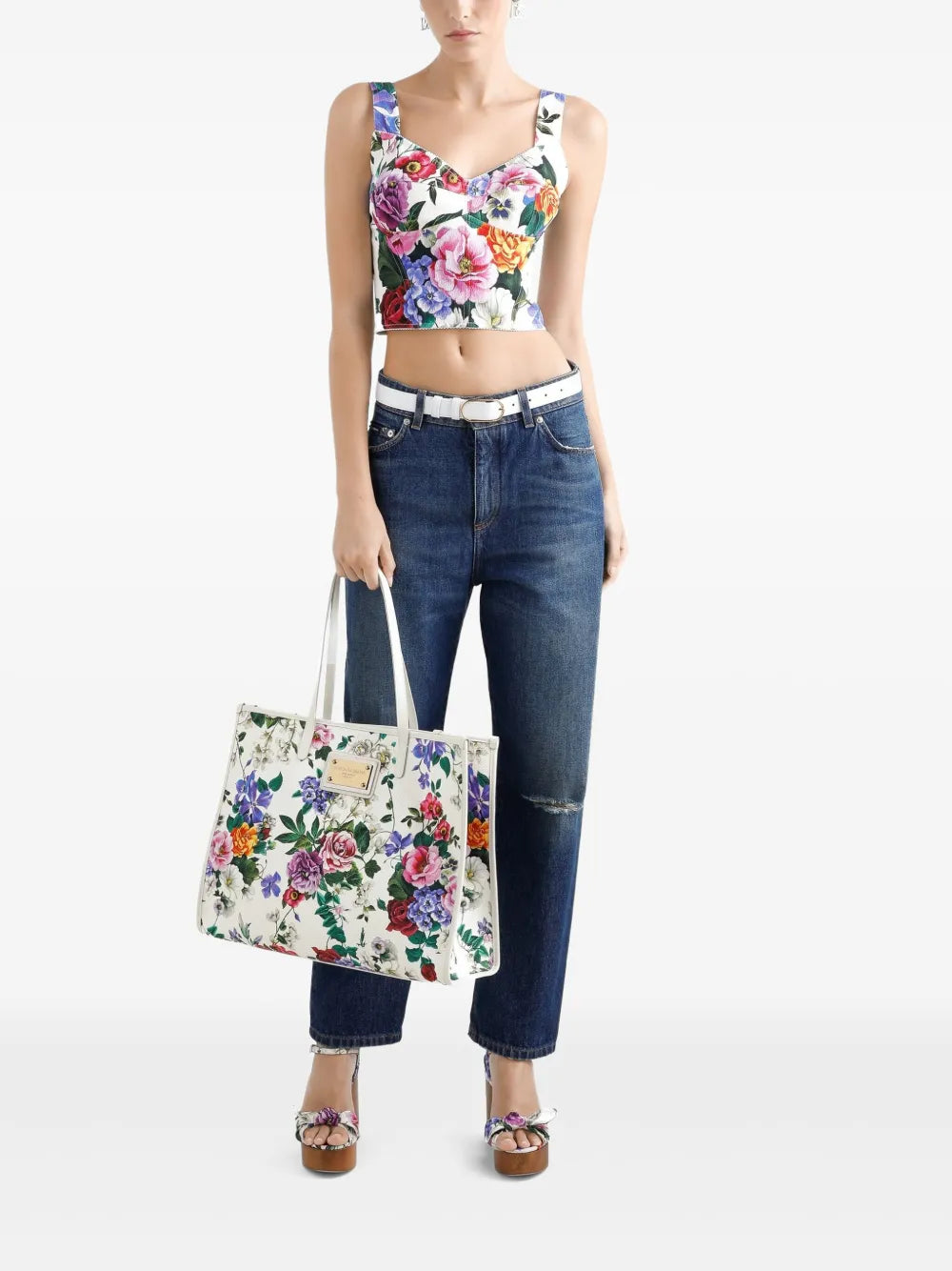 Dolce Gabbana Large Floral Print Shoulder Bag