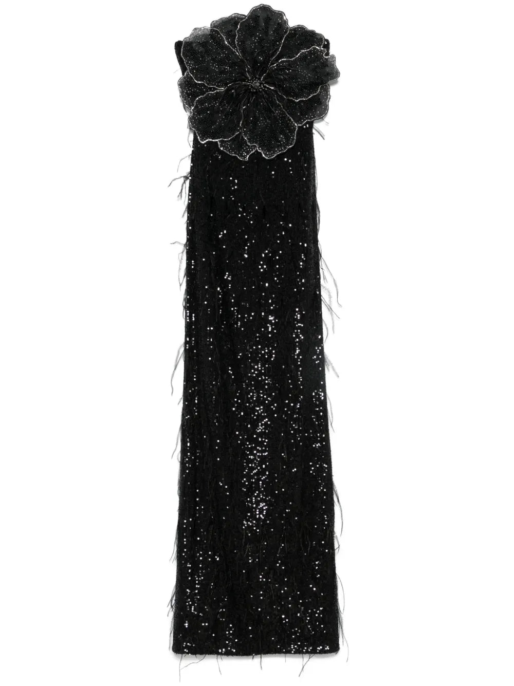 Nissa Floral Applique Sequined Maxi Dress