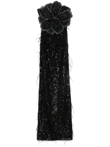 Nissa Floral Applique Sequined Maxi Dress