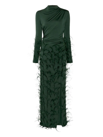Lapointe Feathers Embellished Jersey Maxi Dress