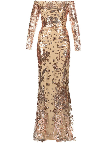 Elie Saab Embroidered Tulle Maxi Dress