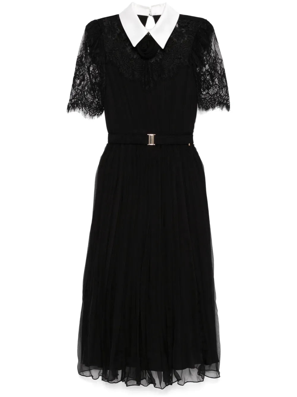 Nissa Lace Detailed Silk Midi Dress