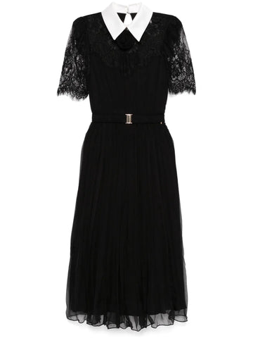 Nissa Lace Detailed Silk Midi Dress