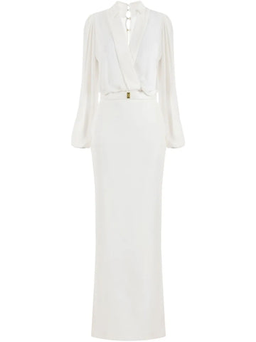 Elisabetta Franchi Belted Crepe Maxi Dress