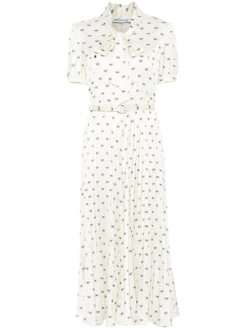 Self Portrait Satin Bow Print Midi Dress