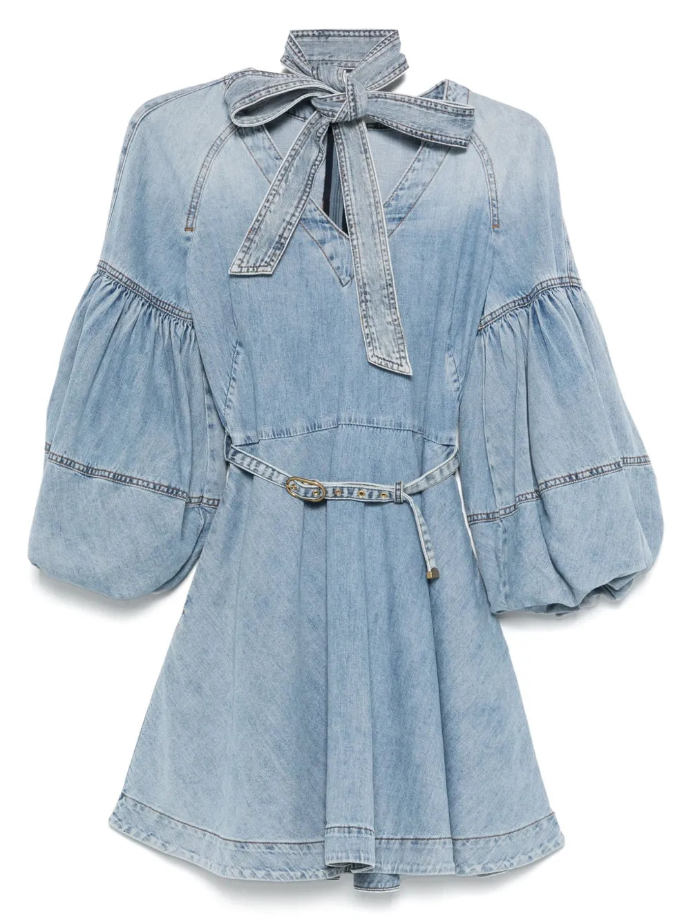 Zimmermann Tie Neck Denim Mini Dress