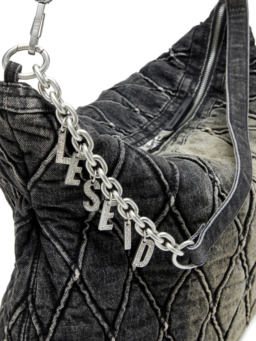 Diesel Charm D Quilted Chain Embellished Shoulder Bag