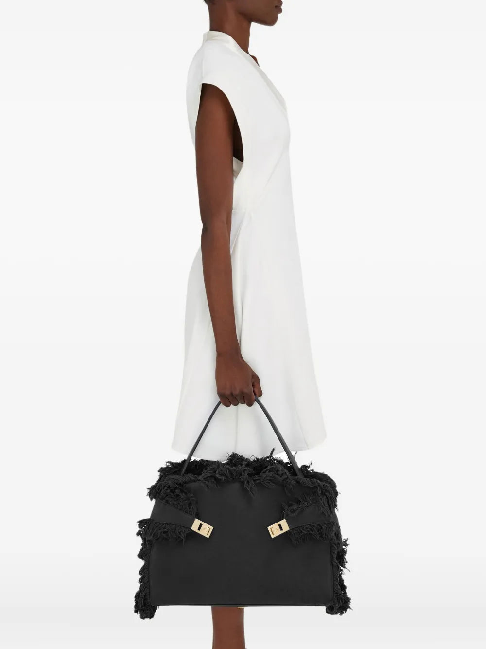 Ferragamo Large Hug Fringe Detail Shoulder Bag