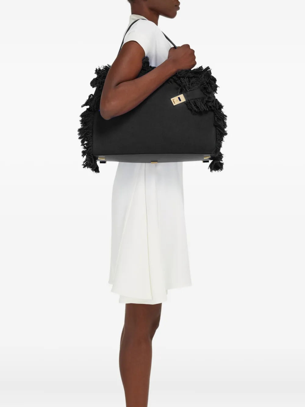 Ferragamo Large Hug Fringe Detail Shoulder Bag