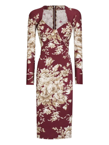 Dolce Gabbana Floral Print Long Sleeve Midi Dress