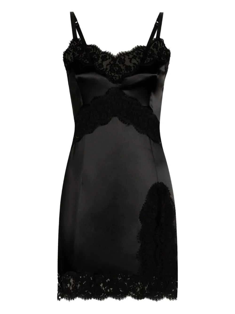 Dolce Gabbana Lace Trimmed Satin Slip Mini Dress
