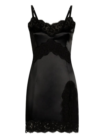 Dolce Gabbana Lace Trimmed Satin Slip Mini Dress