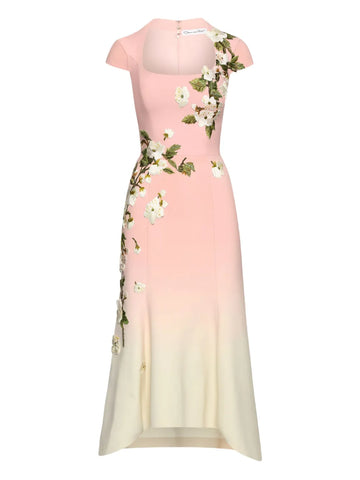 Oscar De La Renta Floral Embroidered Midi Dress