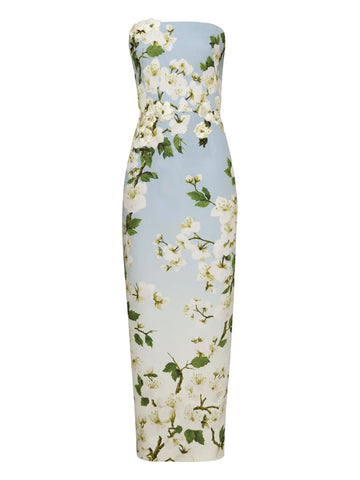 Oscar De La Renta Floral Print Strapless Dress