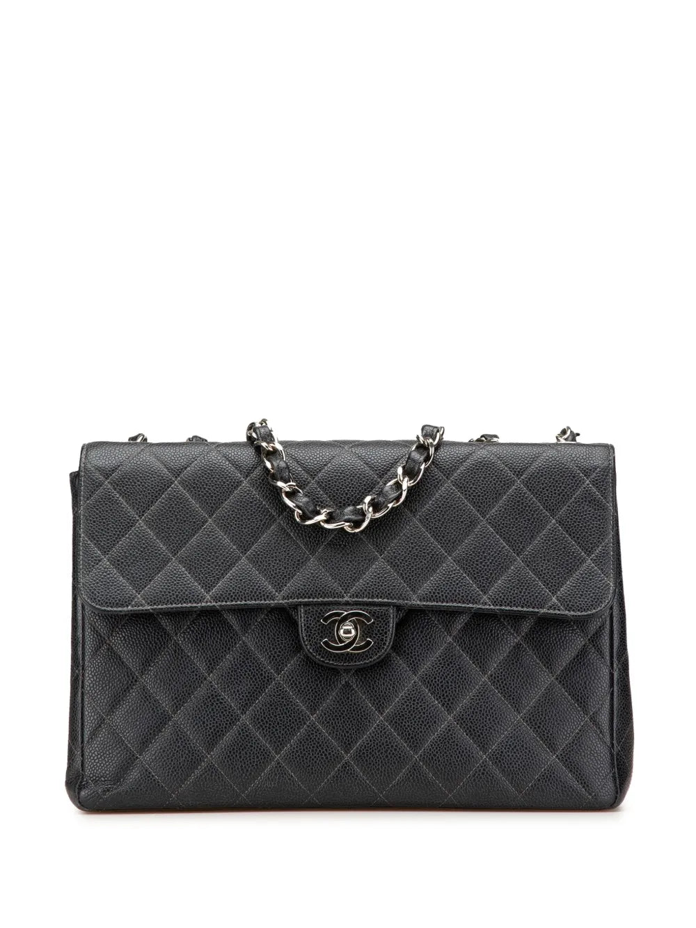 Chanel Pre Owned 2000 2002 Jumbo Quilted Caviar Single Flap Shoulder Bag