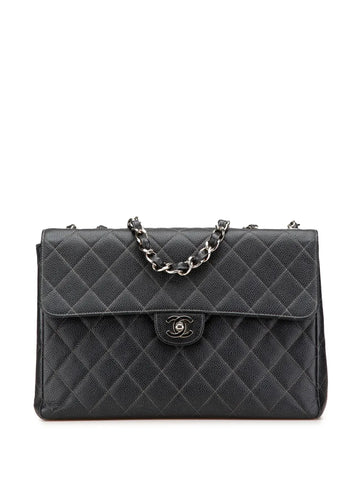 Chanel Pre Owned 2000 2002 Jumbo Quilted Caviar Single Flap Shoulder Bag