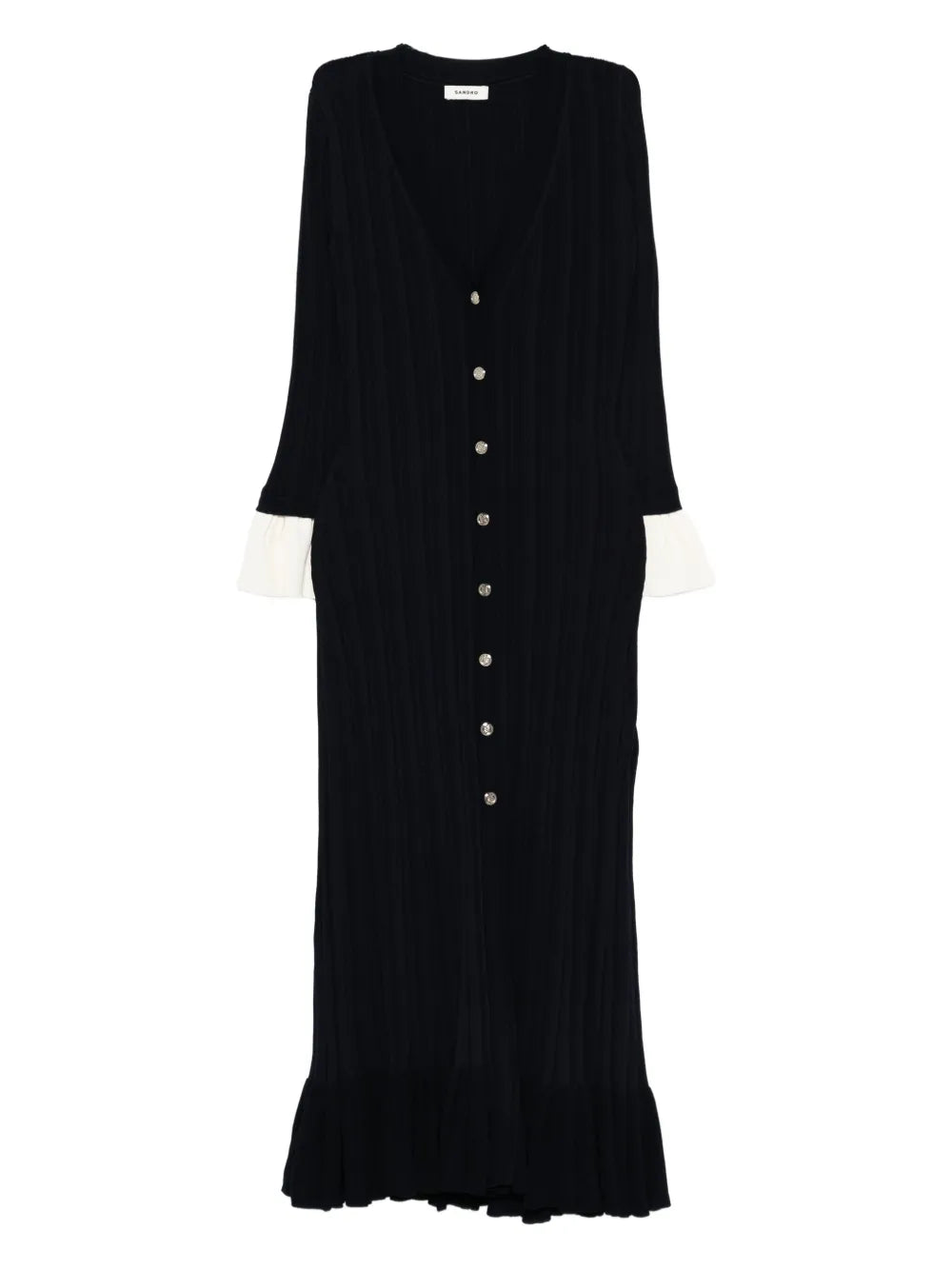 Sandro Ruffled Button Placket Midi Dress