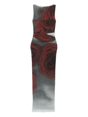 Jean Paul Gaultier Rose Print Midi Dress