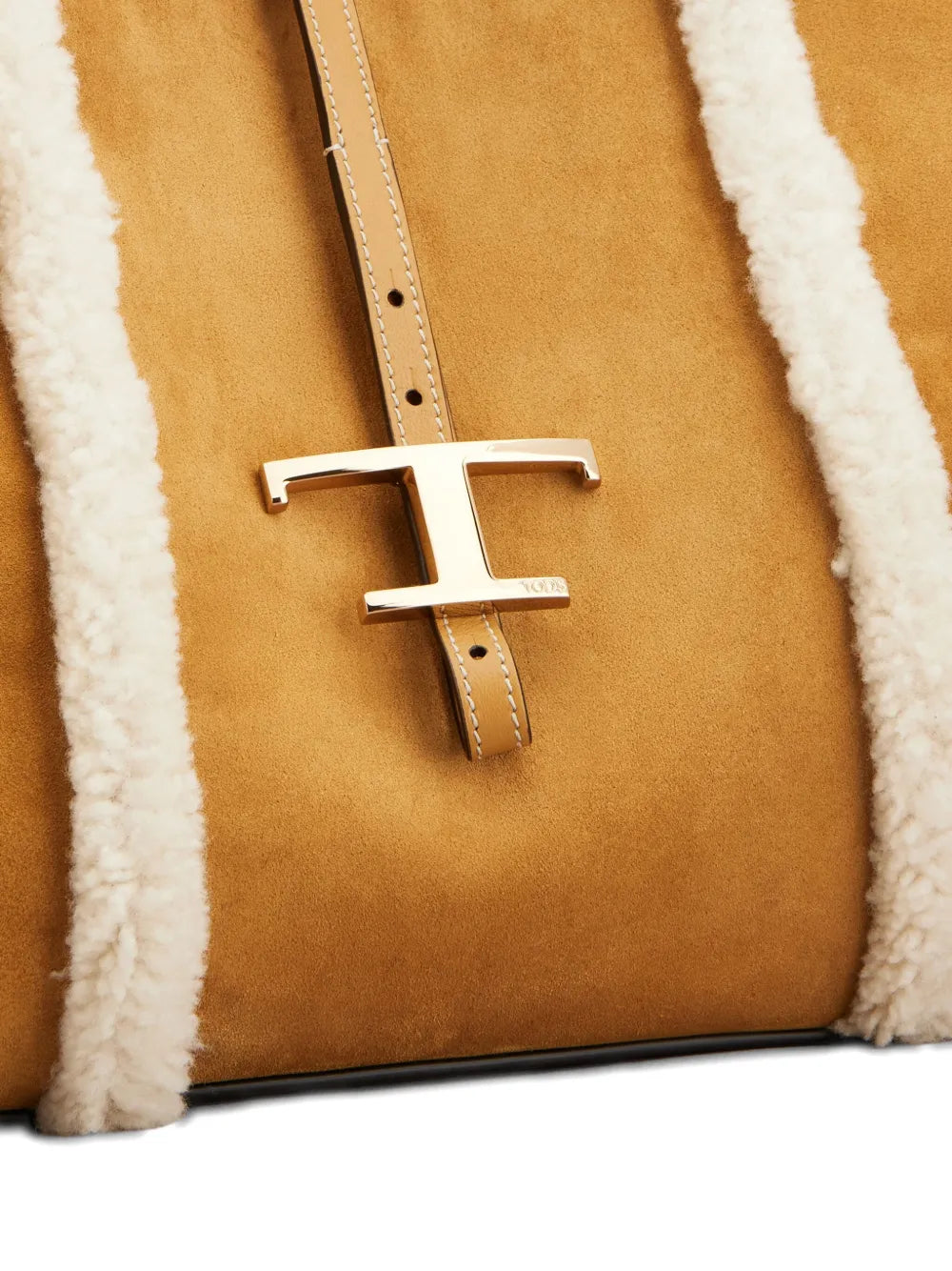 Tods Shearling Trimmed T Buckle Shoulder Bag