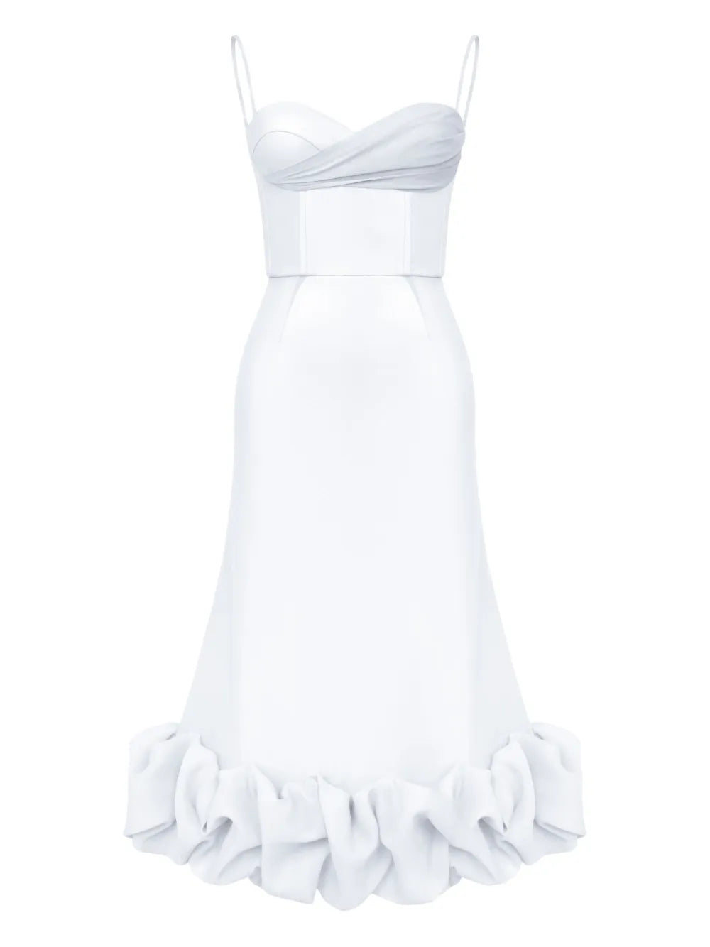 Post Meridiem Draped Bodice Flounced Bustier Dress