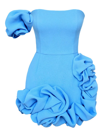 Post Meridiem Flounced One Shoulder Bustier Mini Dress