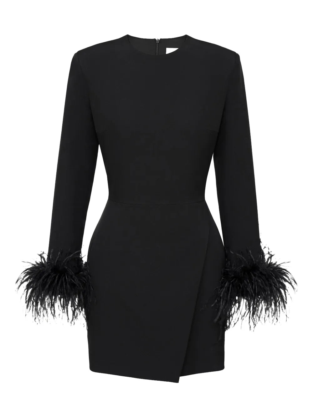 Post Meridiem Wrap Feather Sleeve Mini Dress