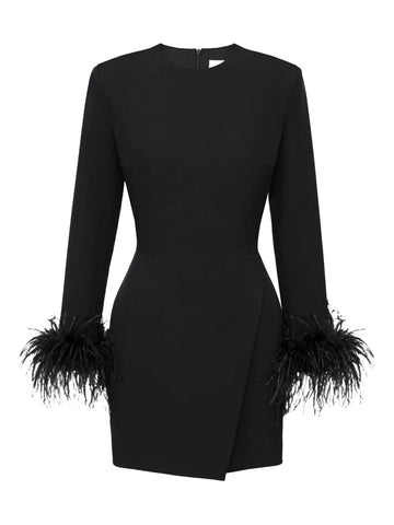 Post Meridiem Wrap Feather Sleeve Mini Dress
