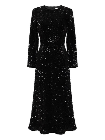 Post Meridiem Sequin Embellished Velvet Midi Dress