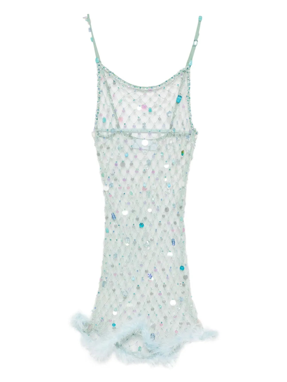 Roberta Einer Feather Trim Mesh Mini Dress