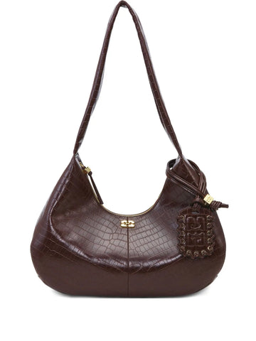 Ganni Medium Croc Embossed Shoulder Bag