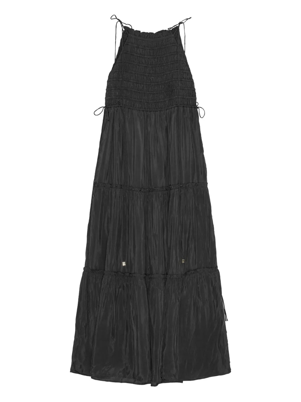 Ganni Tie Strap Smocked Maxi Dress
