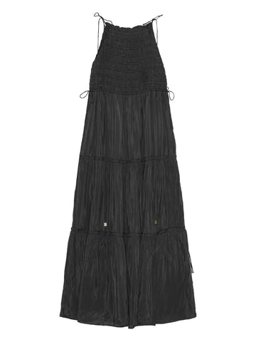 Ganni Tie Strap Smocked Maxi Dress