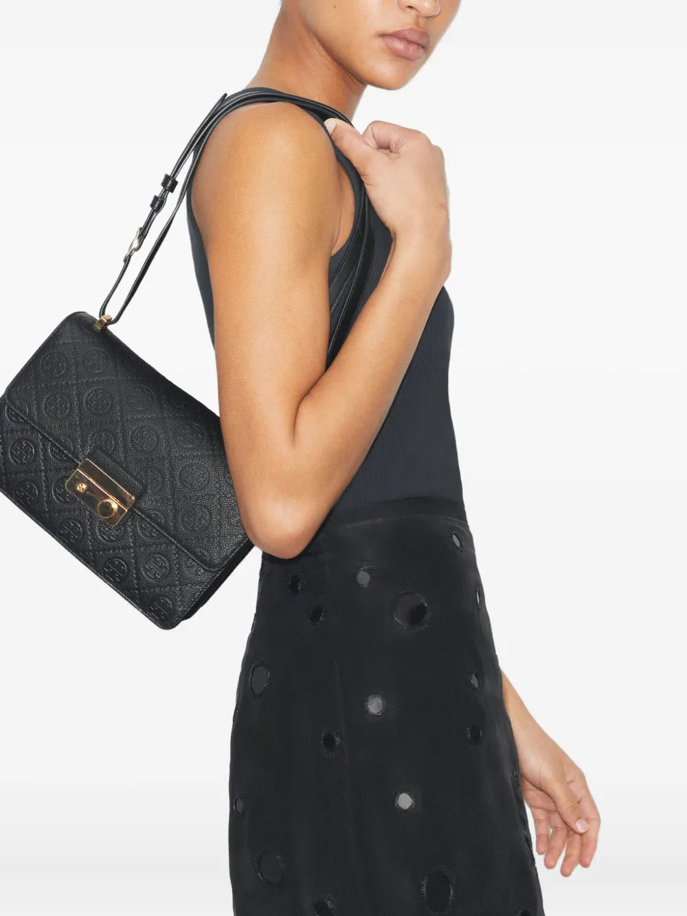 Tory Burch T Monogram Embossed Leather Shoulder Bag