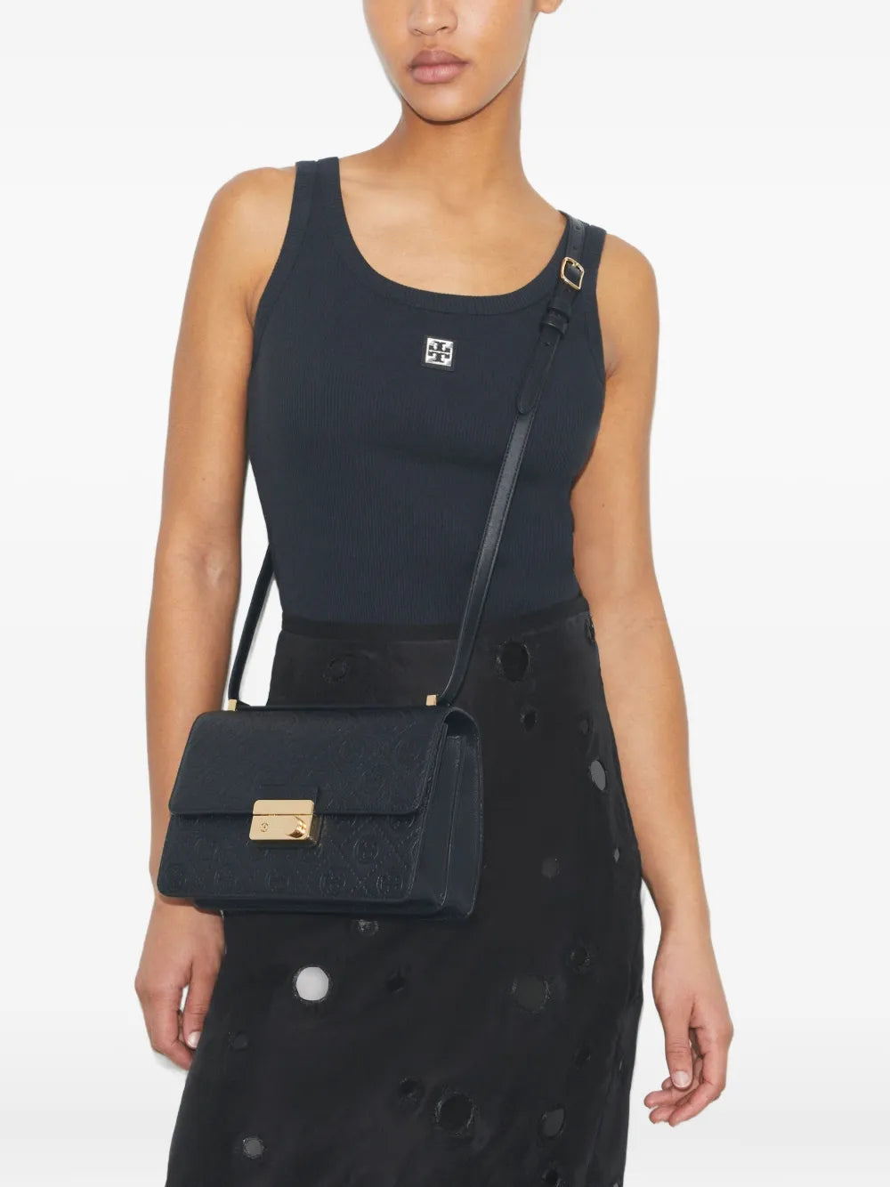 Tory Burch T Monogram Embossed Leather Shoulder Bag