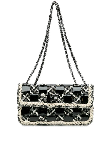 Chanel Pre Owned 2004 2005 Mini Woven Patent And Tweed Chessboard Single Flap Shoulder Bag