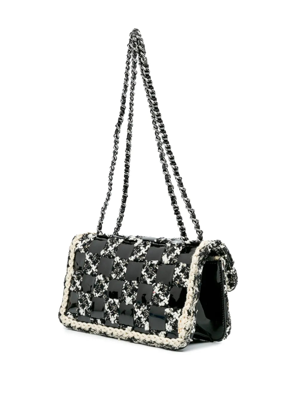 Chanel Pre Owned 2004 2005 Mini Woven Patent And Tweed Chessboard Single Flap Shoulder Bag