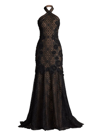 Tadashi Shoji Beaded Lace Evening Gown