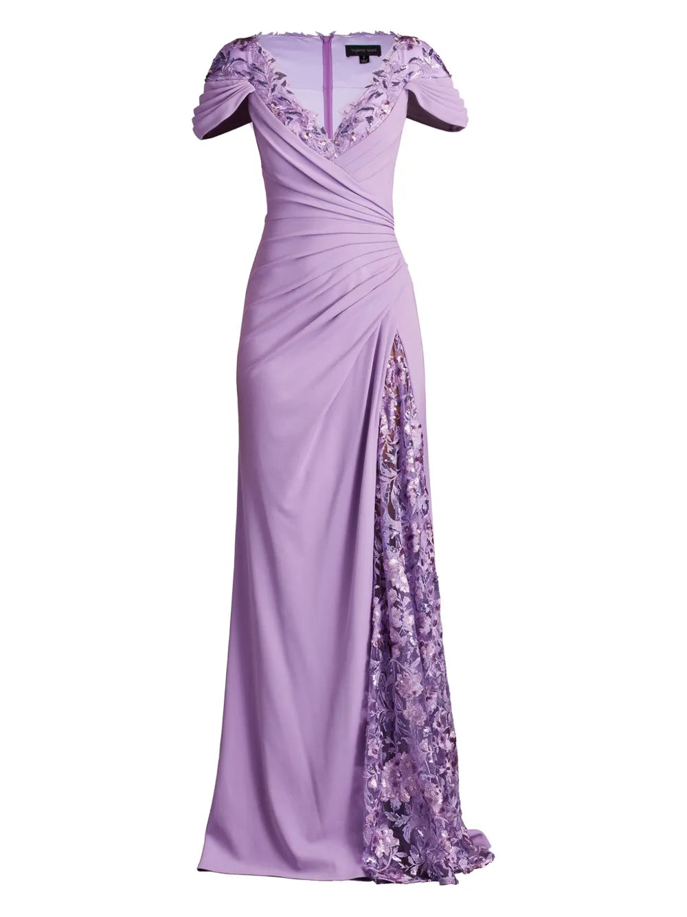 Tadashi Shoji Sunas Flower Embellished Draped Gown
