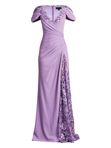 Tadashi Shoji Sunas Flower Embellished Draped Gown