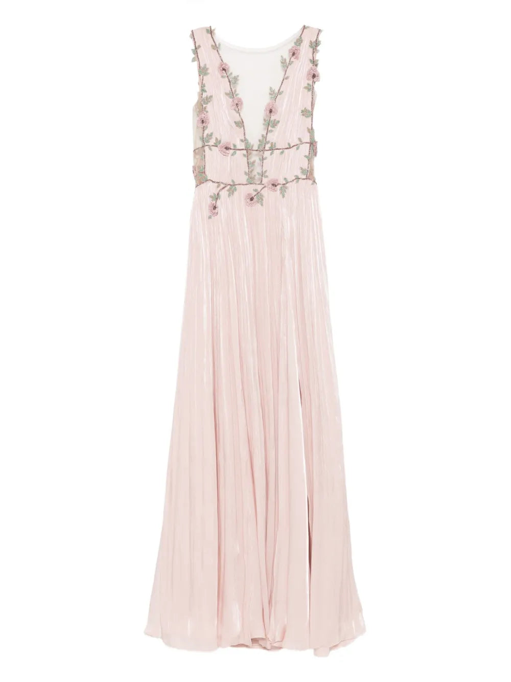 Costarellos Floral Embellished Pleated Maxi Dress