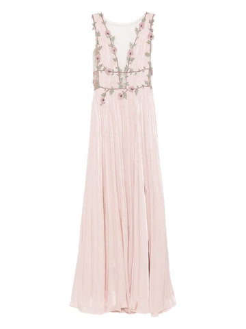 Costarellos Floral Embellished Pleated Maxi Dress