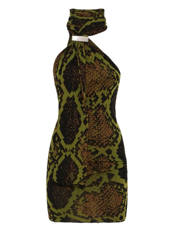 The Attico Snake Print Halterneck Mini Dress