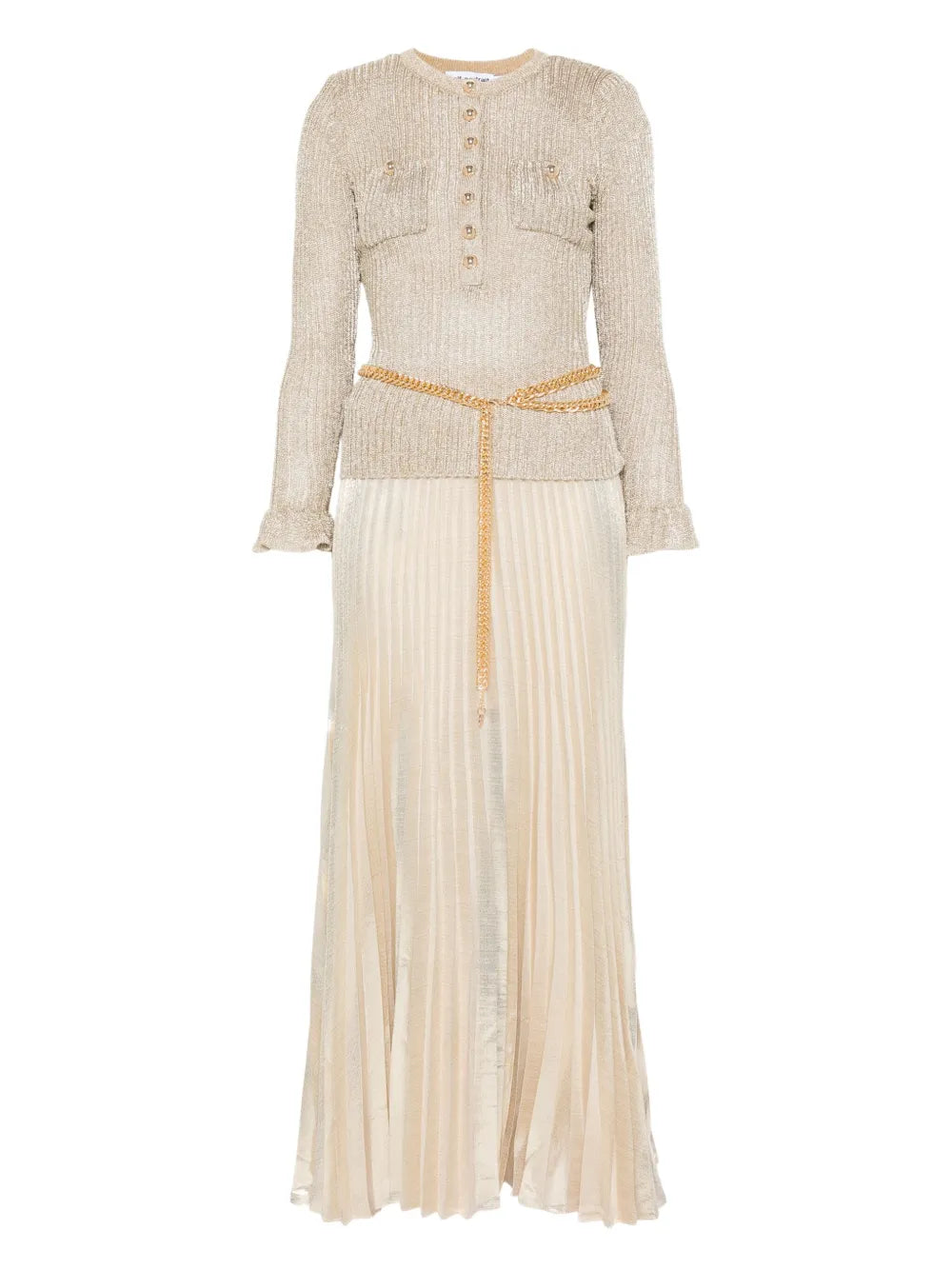 Self Portrait Ribbed Knit Lurex Maxi Dress
