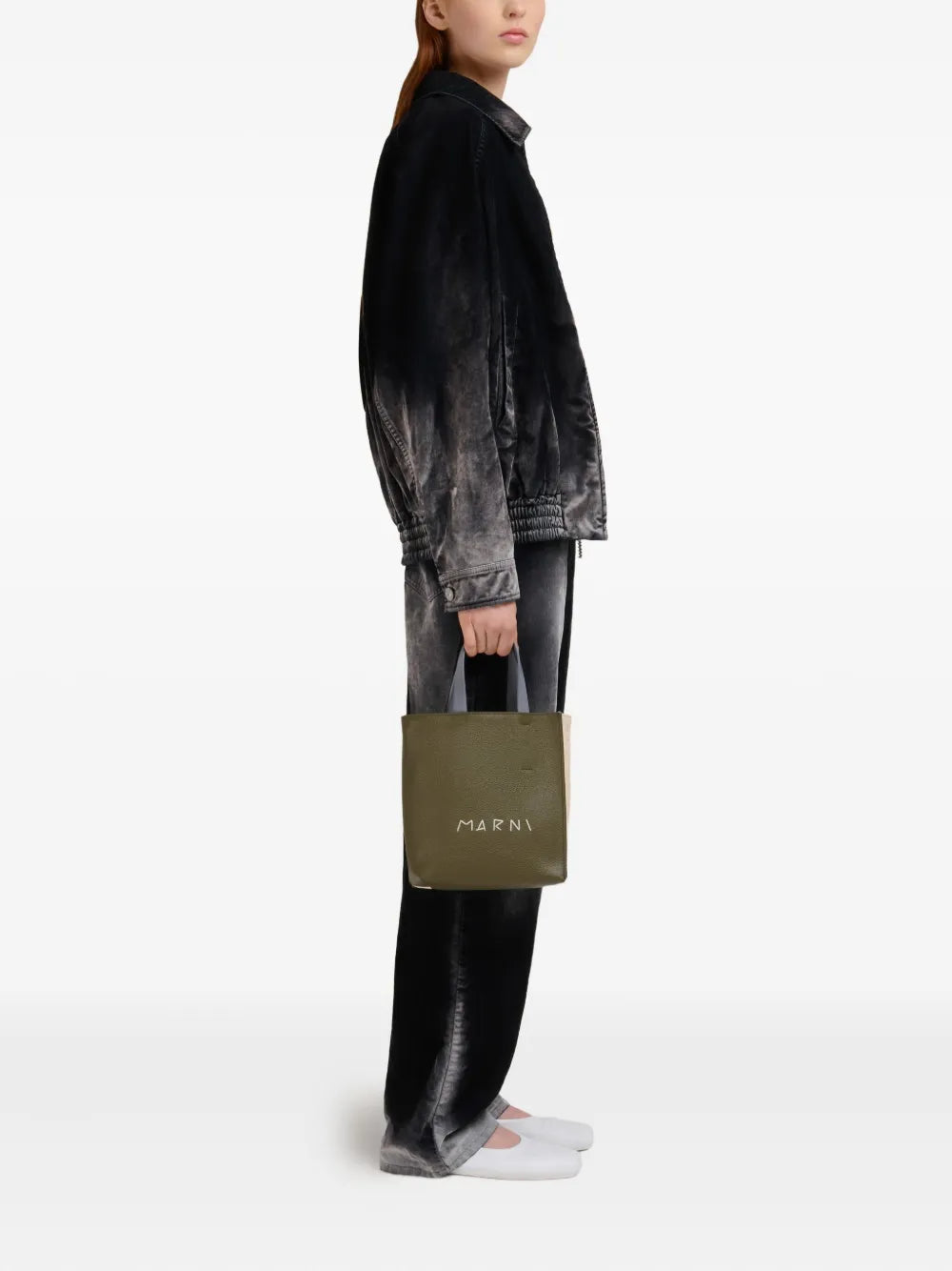 Marni Logo Printed Leather Tote Bag