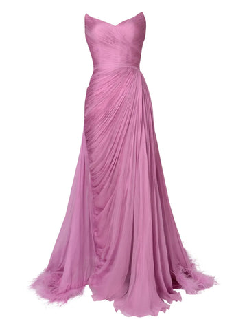Iris Serban Feather Trimmed Pleated Maxi Dress