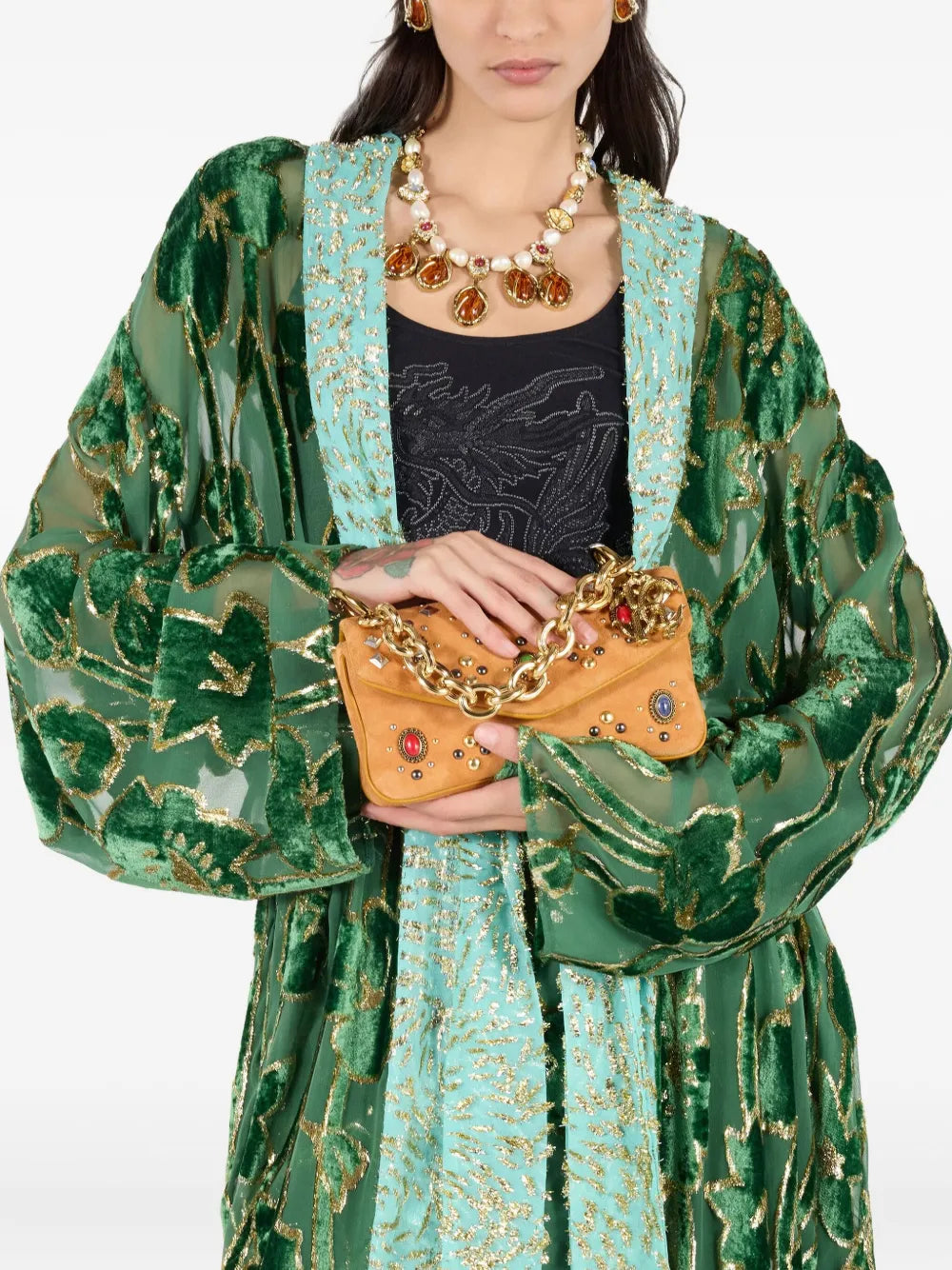 Roberto Cavalli Stone Embellished Shoulder Bag