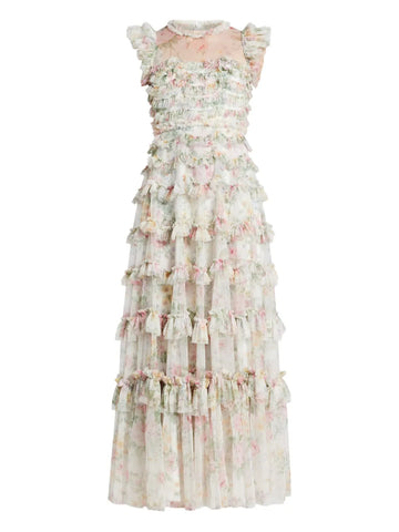 Needle Thread Floral Print Tiered Ruffle Dress