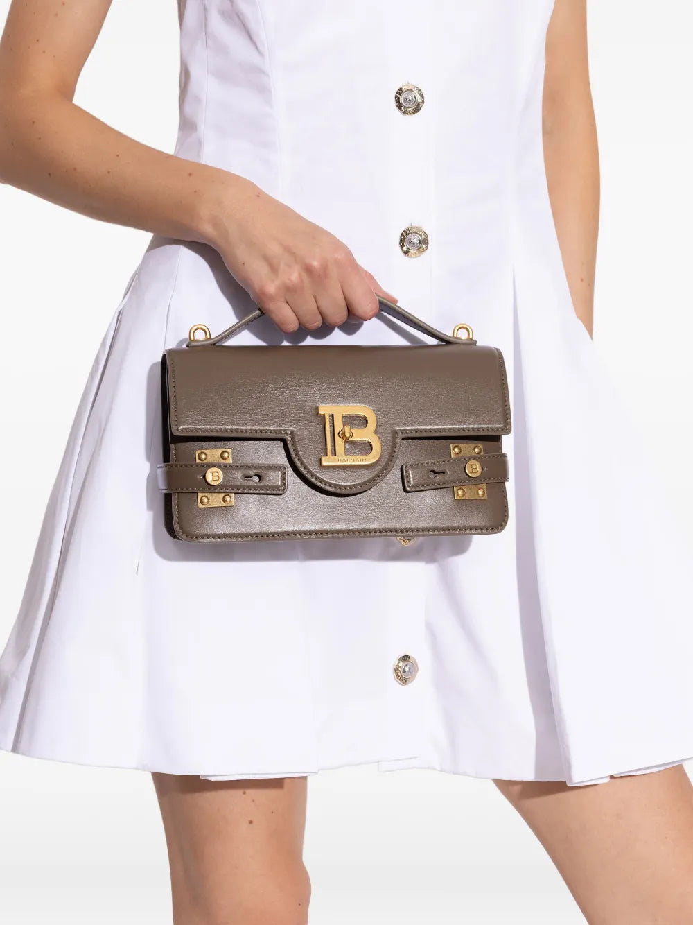 Balmain Logo Plaque Leather Shoulder Bag