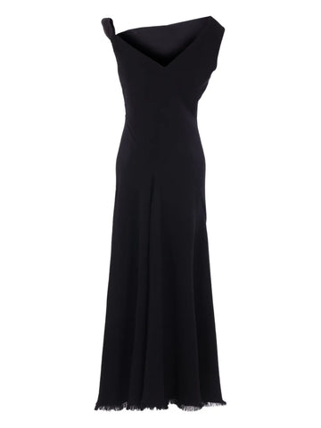The Row Asymmetric Neckline Fringed Maxi Day Dress